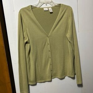 Cherokee Light Olive Green Button-Front Cardigan Sweater